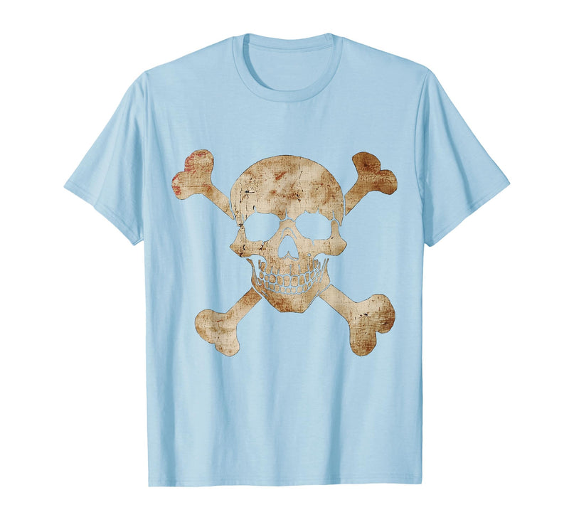 Halloween Designs. Pirate Flag Skull and Crossbones Skeleton Graphic Halloween T-Shirt - Baby Blue