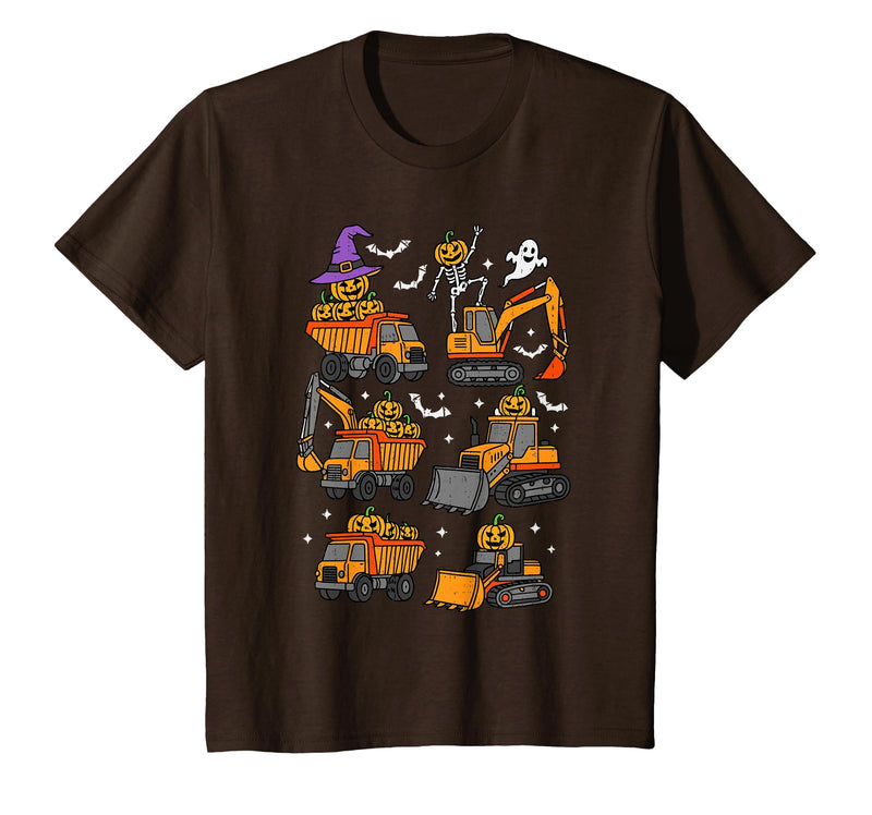 Halloween Tees for Women Men Kids Construction Trucks Excavator Spooky Halloween Toddler Kids T-Shirt - Brown