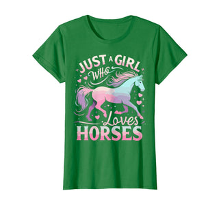 Funny Horse Lovers Just a Girl Who Loves Horses T-Shirt - Kelly Green