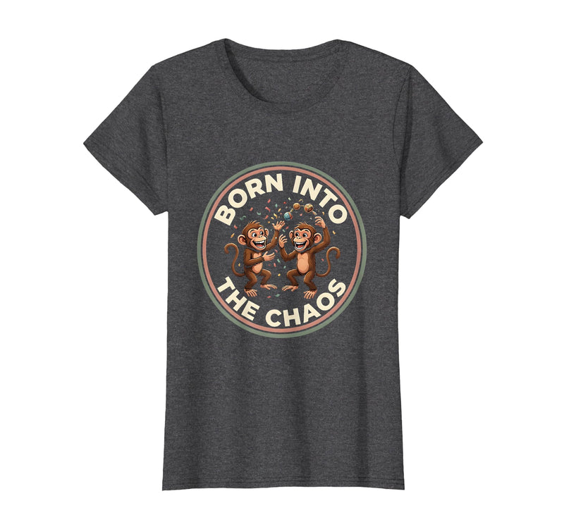 Mademark Born Into The Chaos Circus Monkey Design T-Shirt - Women - Dark Heather Grey