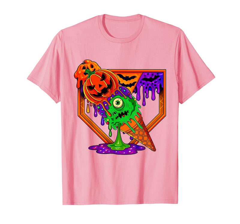 Ice Cream Drip Baseball Home Plate Halloween Tee Funny Halloween Baseball Ice Cream Drip Boys Girls Youth T-Shirt - Pink