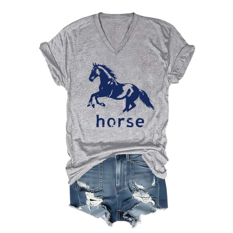 Pukcoun Horse Shirt Horse Lover V-Neck Shirt Retro Graphics T-Shirt Unisex - Grey1