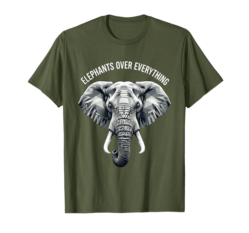 Mademark Elephants Over Everything Elephant Lover Design T-Shirt - Men - Olive Green