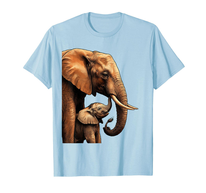 Mademark Mama Elephant Nudging Baby With Trunk Illustration T-Shirt - Men - Baby Blue