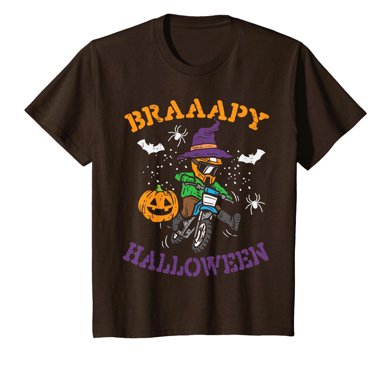 Halloween Shirts For Women Men Kids Boys Girls Motocross Braaapy Halloween Costume Dirt Bike Boys Kids T-Shirt - Brown