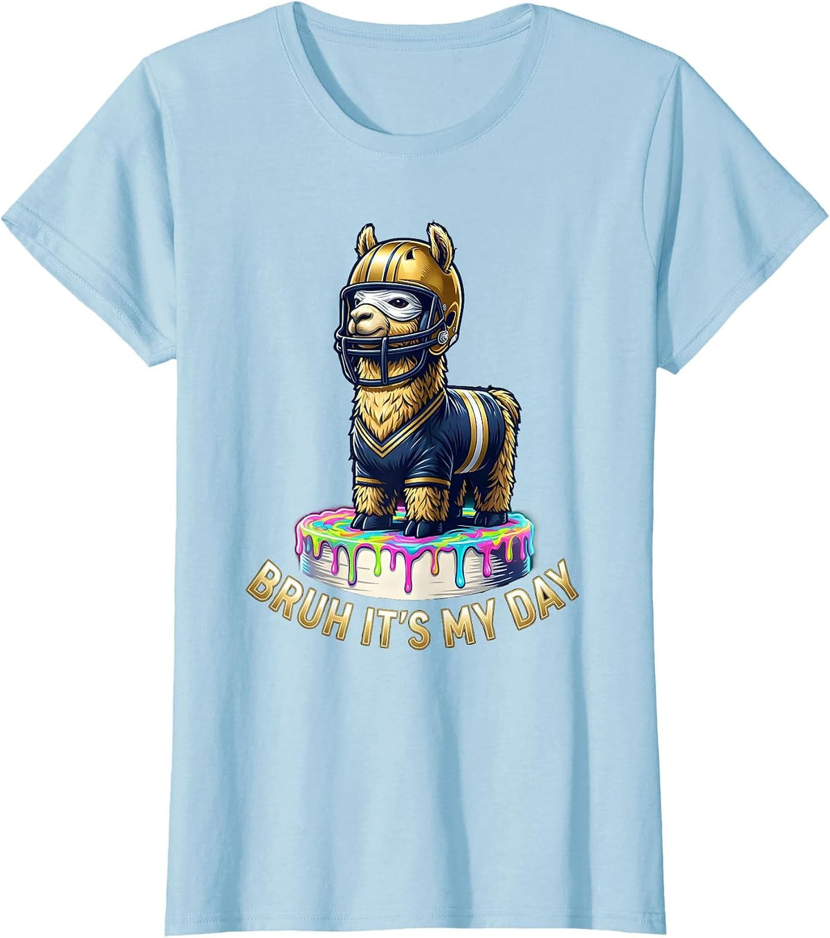 Bruh It's My Day Funny Llama Pinata Birthday Kids Party T-Shirt - Baby Blue
