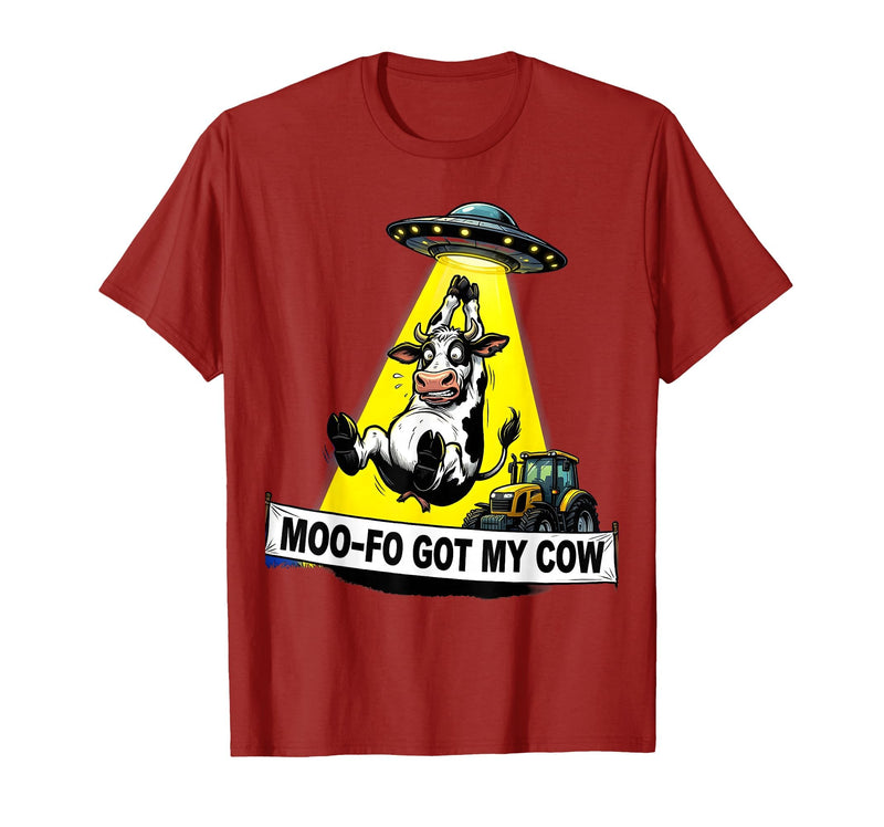 Mademark Moo-FO Got My Cow Alien Abduction Design T-Shirt - Cranberry Red