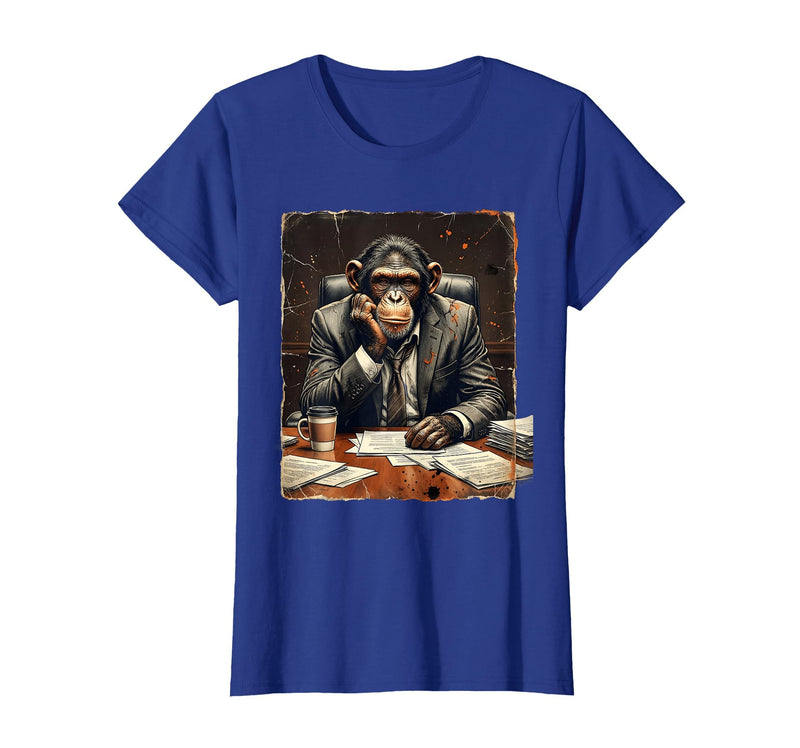 Mademark Monkey in a Suit Stuck in a Meeting Funny Gift T-Shirt - Women - Royal Blue