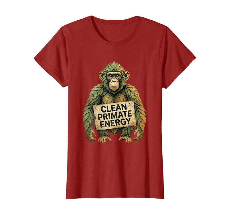 Mademark Clean Primate Energy Monkey Sober Men Design T-Shirt - Women - Cranberry Red