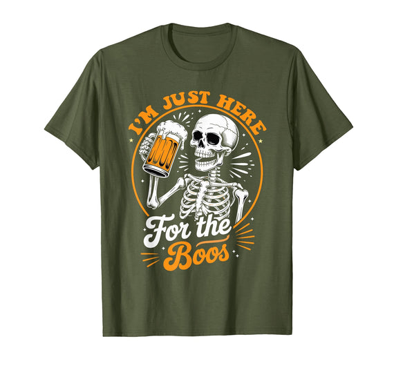 Boos Halloween Costume Cute skeleton I'm Just Here for The Boos Halloween Costume Skeleton Cute T-Shirt - Olive Green