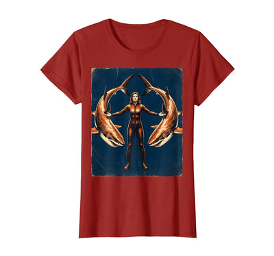 Women's Shark Diver Wetsuit Ocean Illustration T-Shirt