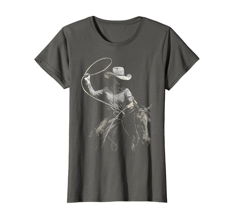 Cowgirl Western Rodeo Rodeo Cowgirl Western Horse T-Shirt - Asphalt Grey