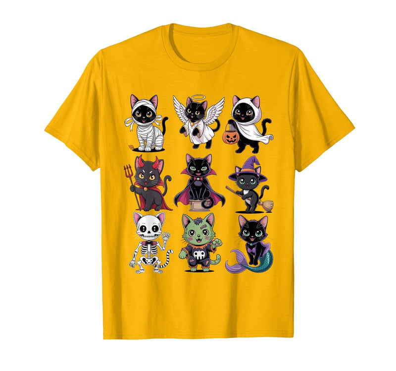 Halloween Cat Apparel Halloween Cat T-Shirt - Spooky Kittens Costume T-Shirt - Golden Yellow
