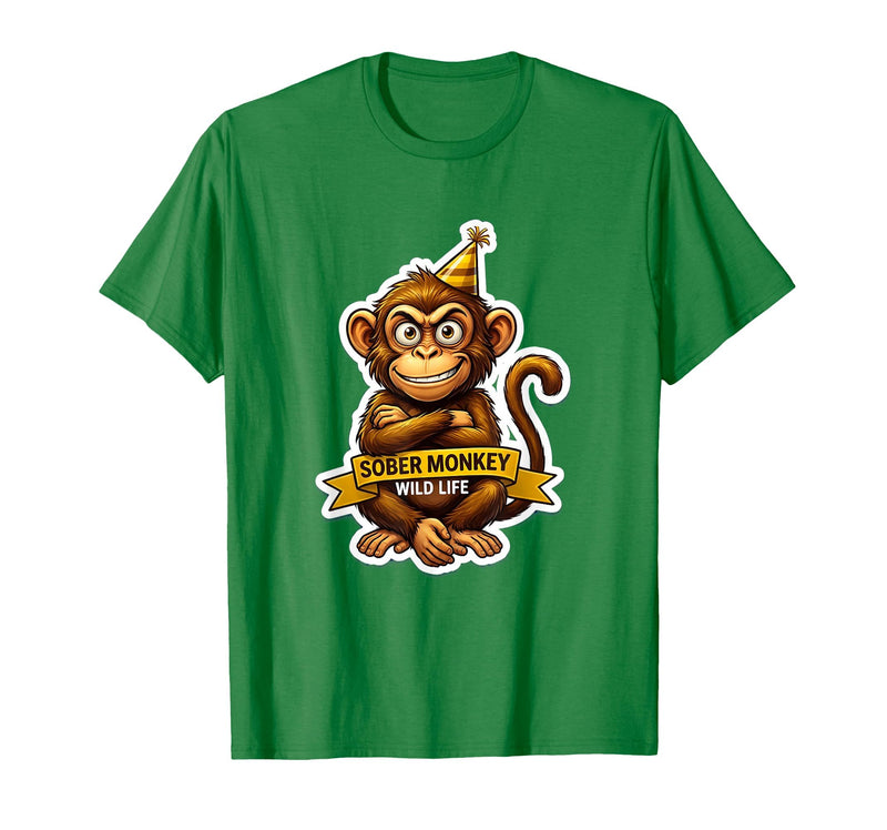 Mademark Sober Monkey Wild Life Sobriety Design T-Shirt - Men - Kelly Green