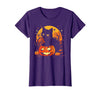 Black Cat Halloween Pumpkin Gifts Retro Black Cat Halloween Pumpkin Costume for Women Men Kids T-Shirt - Purple