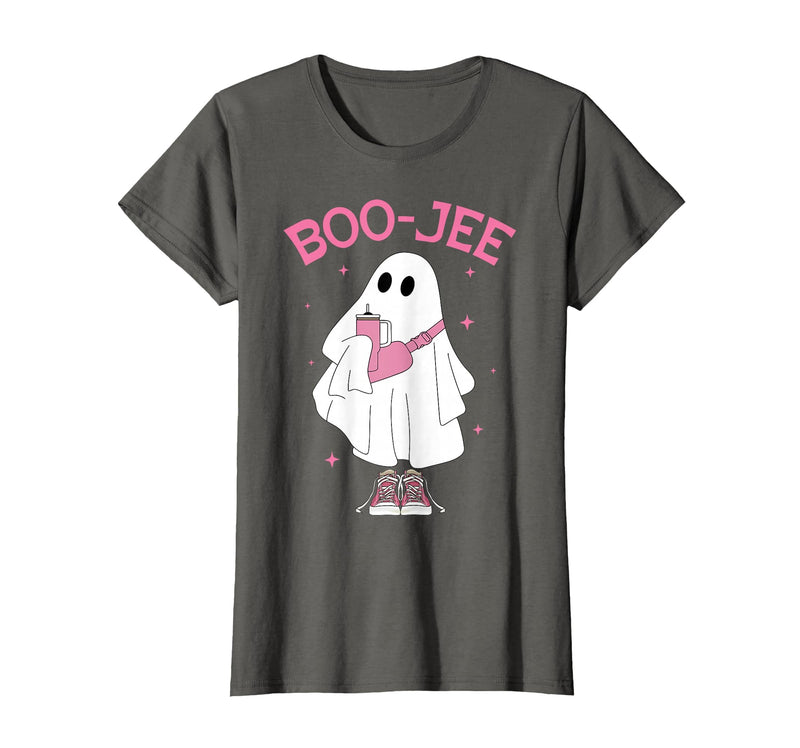 Spooky Season Ghost Halloween Boujee Boo-Jee Boo-JEE Spooky Season Ghost Pink Halloween Pumpkin Boujee T-Shirt - Asphalt Grey