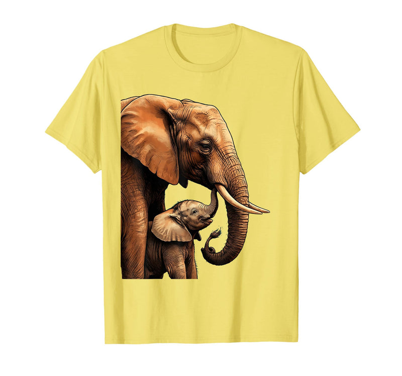Mademark Mama Elephant Nudging Baby With Trunk Illustration T-Shirt - Men - Lemon Yellow