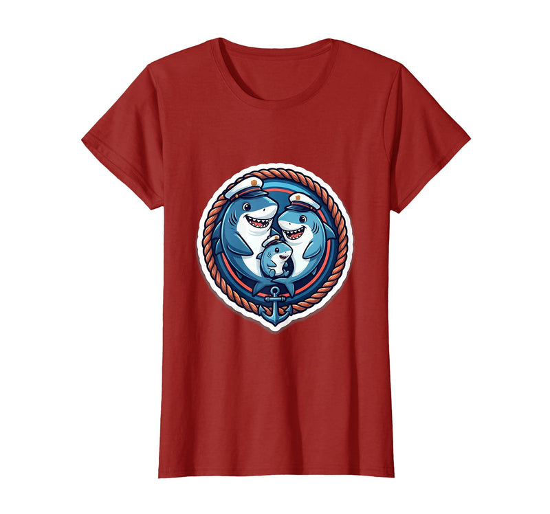Mademark Family Cruise Matching Cartoon Sharks Sailor Hats T-Shirt - Cranberry Red