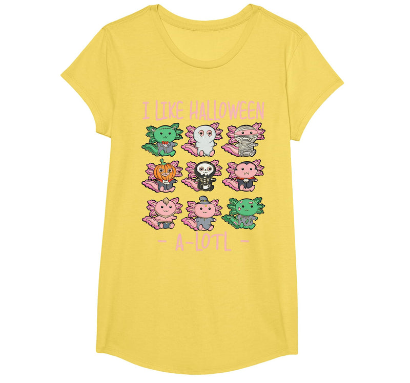Cute Halloween Axolotl Scary Costumes Apparel Co Funny Axolotl I Like Halloween A-Lotl Axolotl Halloween T-Shirt - Lemon