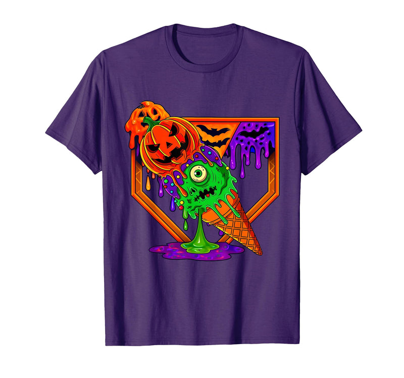 Ice Cream Drip Baseball Home Plate Halloween Tee Funny Halloween Baseball Ice Cream Drip Boys Girls Youth T-Shirt - Purple