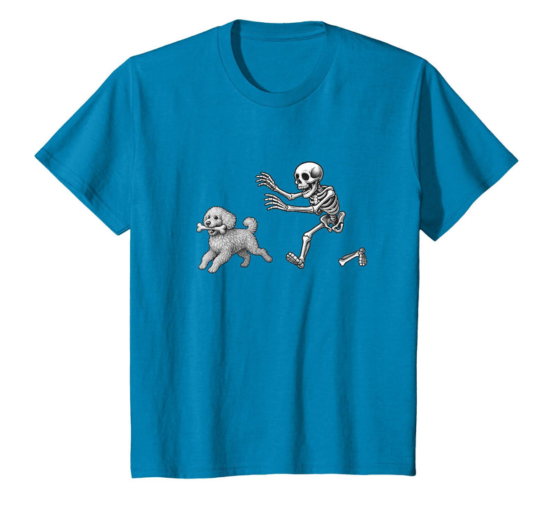 Funny Halloween Dog Lovers Gift Tees Skeleton Dogs Funny Skeleton Chasing Goldendoodle Dog Halloween Dogs Lover T-Shirt -