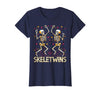 Spirit Week Twin Day Skeletwins Halloween Twins Dancing Skeletons Twins Halloween Matching Skeletwins T-Shirt - Navy Blue
