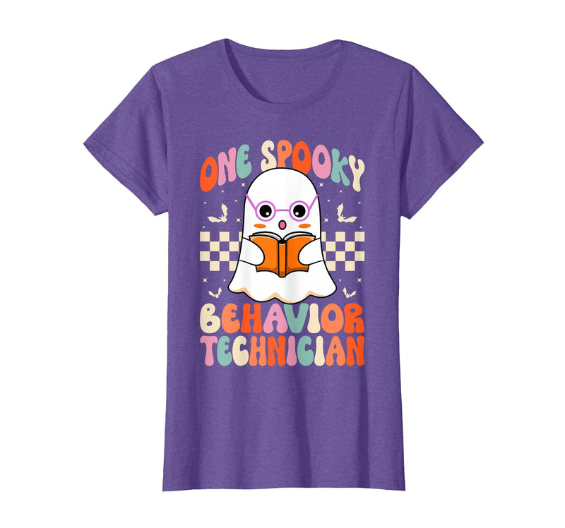 RBT Behavior Tech Spooky Halloween Gifts Co. One Spooky Behavior Technician Analyst - Halloween Ghost RBT T-Shirt - Purple