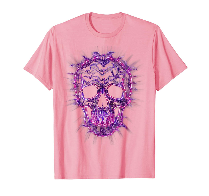 Mademark Halloween Bat Swarm Skull Graphic T-Shirt - Pink