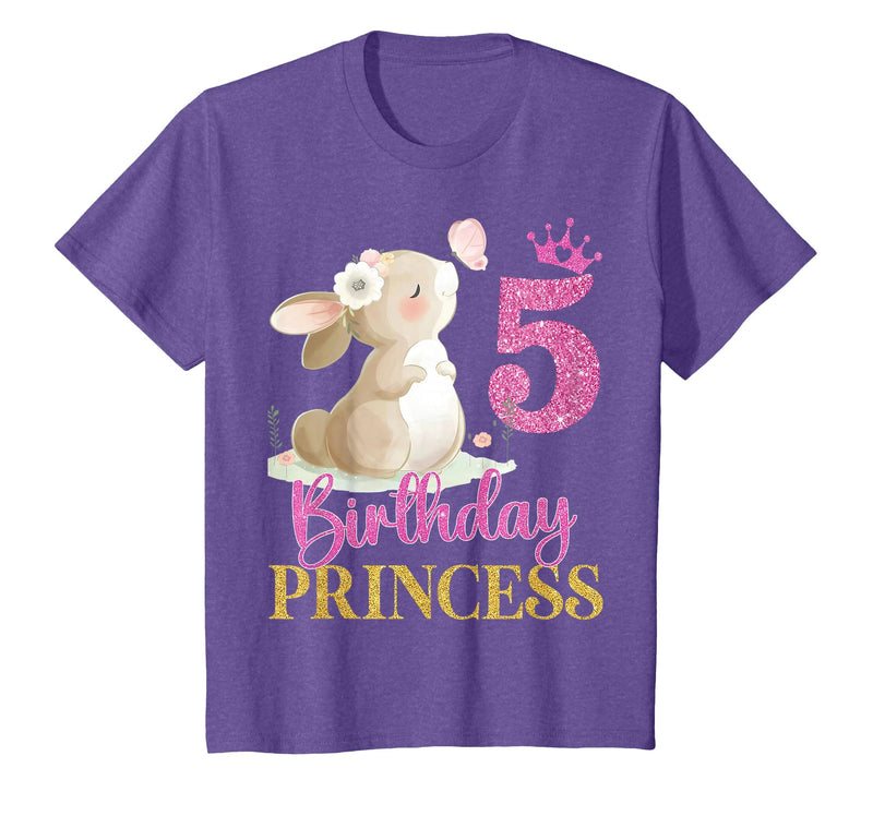 Kids 5th Birthday Rabbit Princess Girl Bunny 5 Years Old T-Shirt in Purple Heather