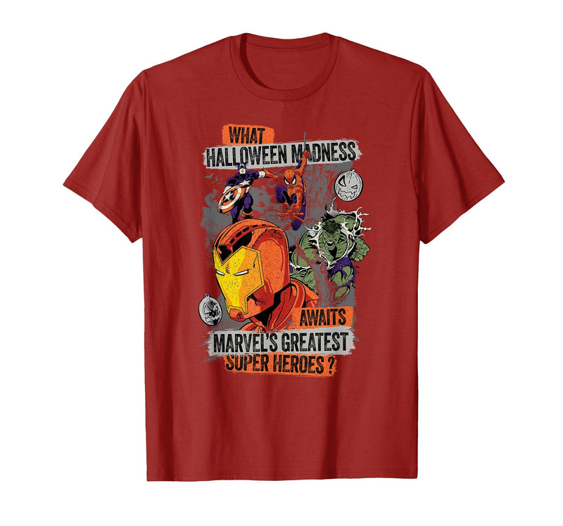 Marvel Halloween Madness Awaits the Greatest Super Heroes T-Shirt - Cranberry Red