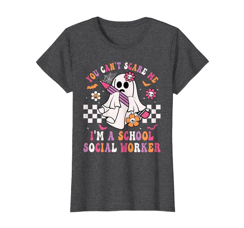 Groovy Ghost School Social Worker Halloween Shirt You Can't Scare Me I'm a School Social Worker Halloween T-Shirt - Dark