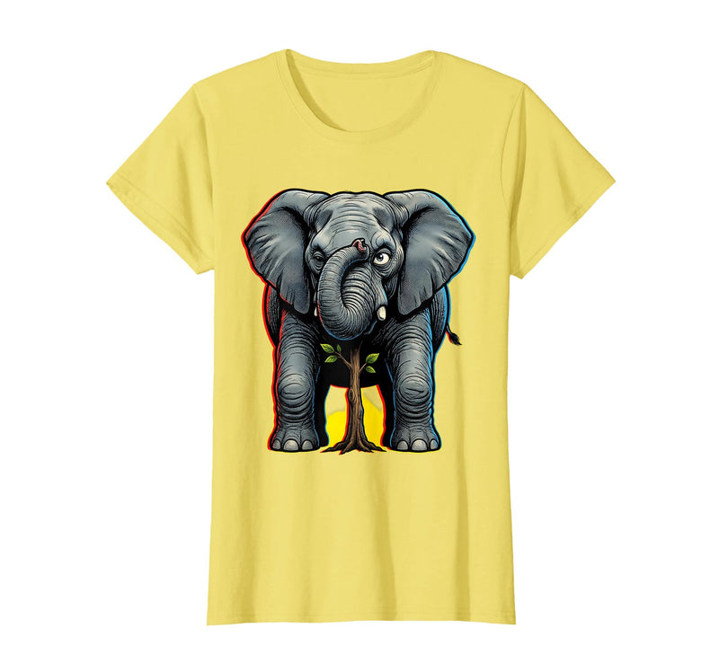 Mademark Funny Elephant Hiding Behind Tiny Tree T-Shirt - Women - Lemon Yellow