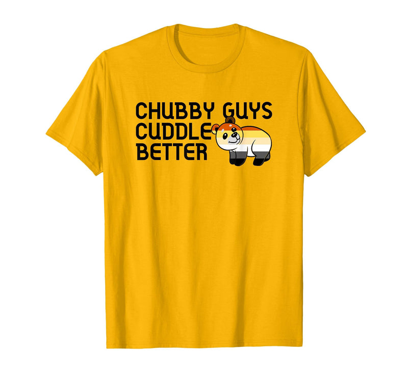 LGBTQ Pride Gifts Chubby Guys Cuddle Better Gay Bear Pride Couple Flag Love T-Shirt - Golden Yellow