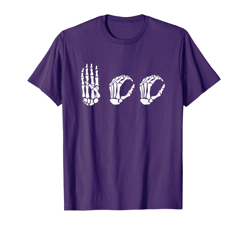Deaf Halloween ASL Costume Boo Hands ASL Halloween Skeleton Hand American Sign Language Boo T-Shirt - Purple