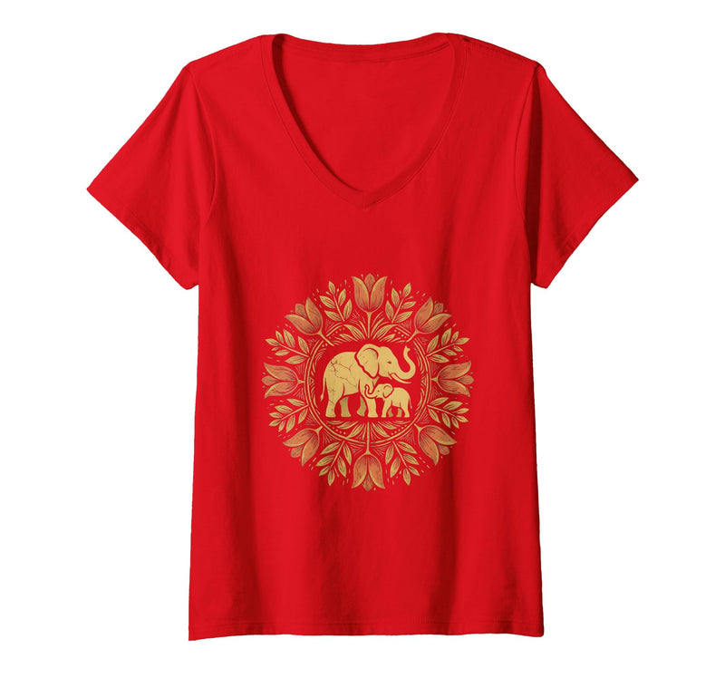 Mademark Women's Mother Elephant Nudging Newborn Calf Maternity V-Neck T-Shirt - Women - Red