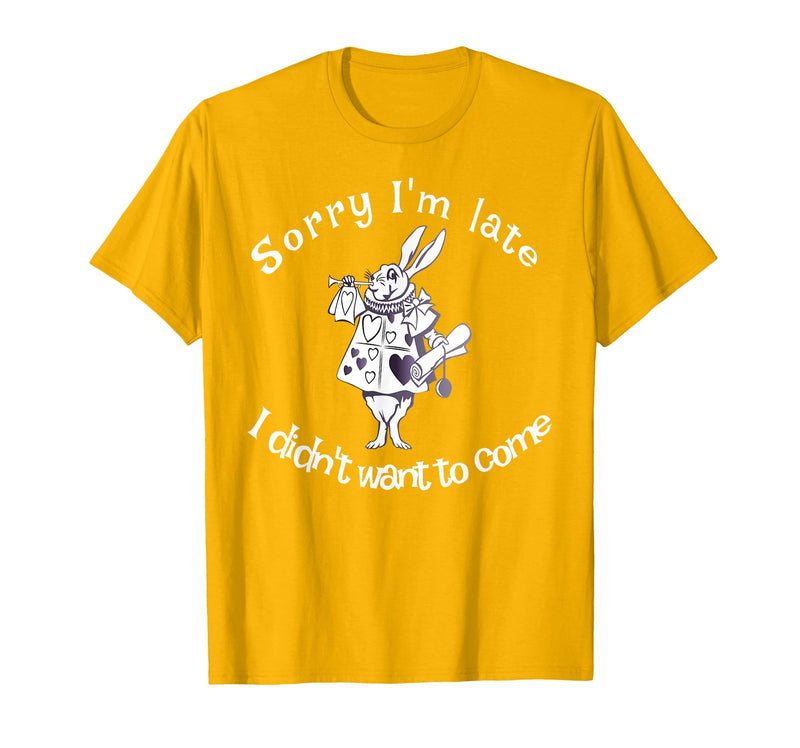Sorry I'm Late, I Didn't Want to Come White Rabbit Watch T-Shirt in Golden Yellow