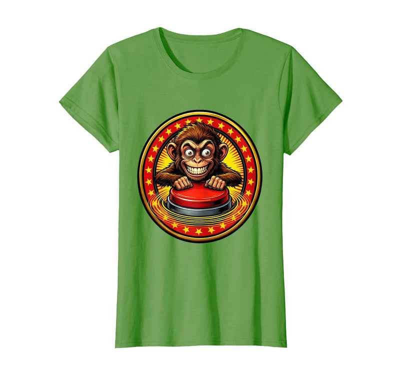 Mademark Eager Monkey Pressing the Big Red Button T-Shirt - Women - Grass Green