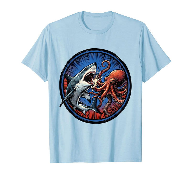 Mademark Shark vs Octopus Epic Underwater Showdown T-Shirt - Baby Blue