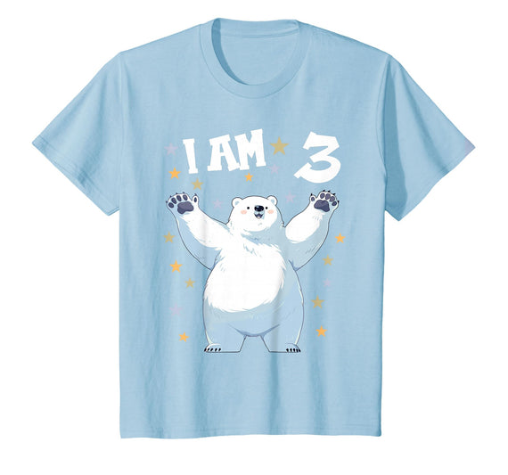 3 years old 3rd birthday Polar Bear Kids 3 Years Old 3 Birthday Polar Bears Boy Girl Polar Bear T-Shirt - Baby Blue