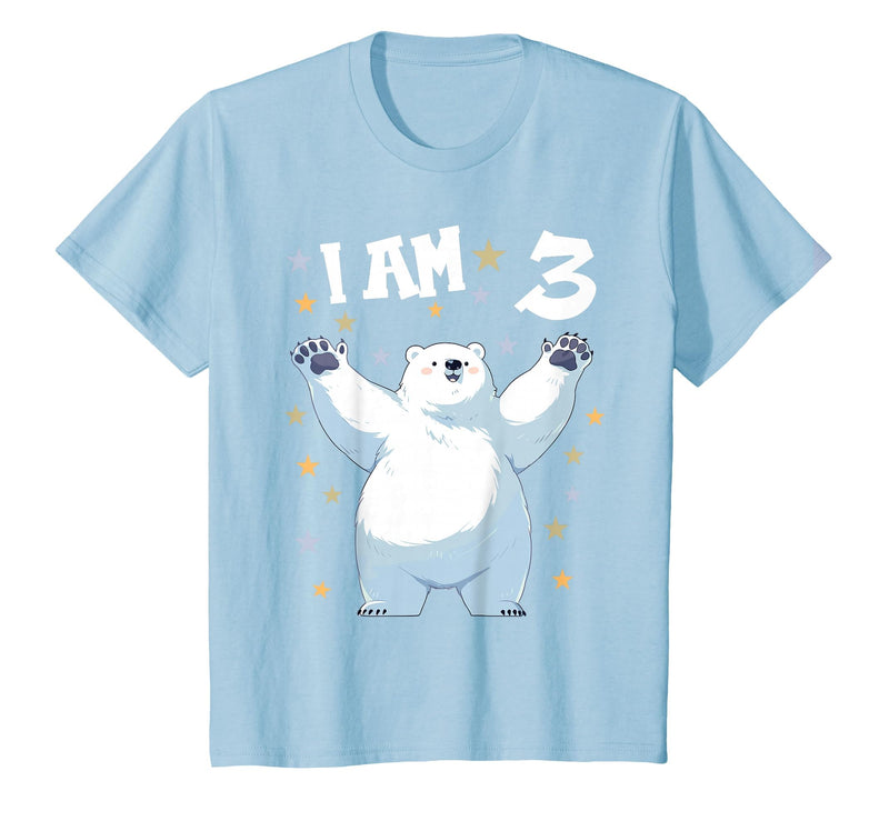3 years old 3rd birthday Polar Bear Kids 3 Years Old 3 Birthday Polar Bears Boy Girl Polar Bear T-Shirt - Baby Blue