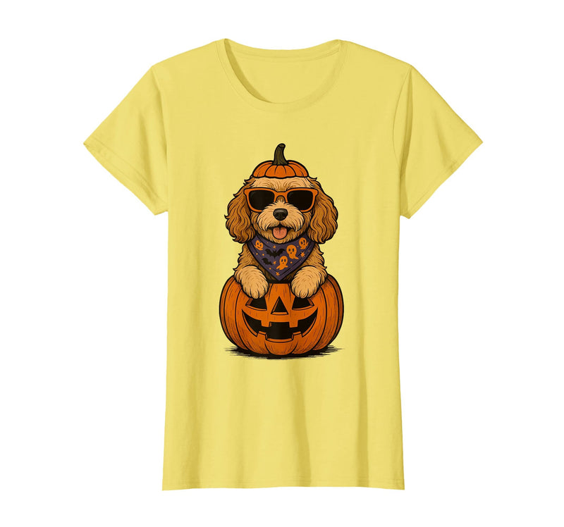 Funny Retro Maltipoo mom Halloween Spooky Cavapoo Pumpkin Halloween Doodle Dog Lover T-Shirt - Lemon Yellow