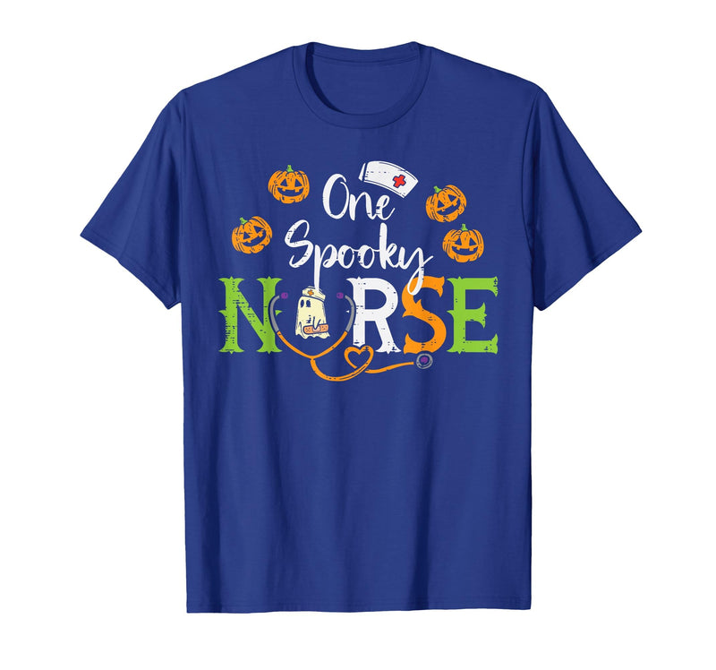 Halloween Nurse Shirts For Women Scrub Costumes One Spooky Nurse Ghost Stethoscope Halloween Costume Nursing T-Shirt - Royal
