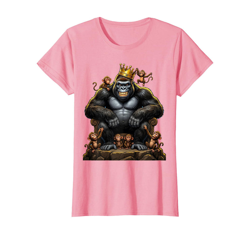 Mademark King Gorilla Dad Surrounded by Little Monkeys T-Shirt - Women - Pink