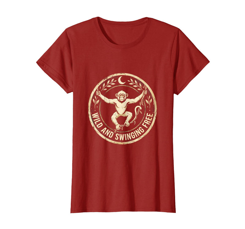 Mademark Wild and Swinging Free Monkey Graphic Design T-Shirt - Women - Cranberry Red