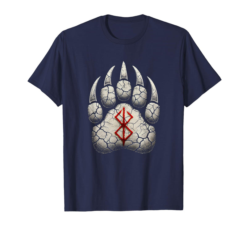 Viking Valhalla Krieger Normanne Runenkreis Götter Berserk Bear Paw Berserk Rune Rune Symbol Viking T-Shirt - Navy Blue