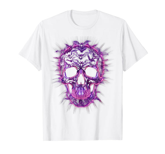 Mademark Halloween Bat Swarm Skull Graphic T-Shirt - White