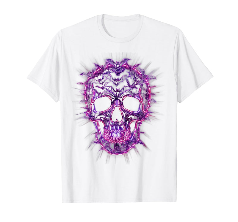 Mademark Halloween Bat Swarm Skull Graphic T-Shirt - White