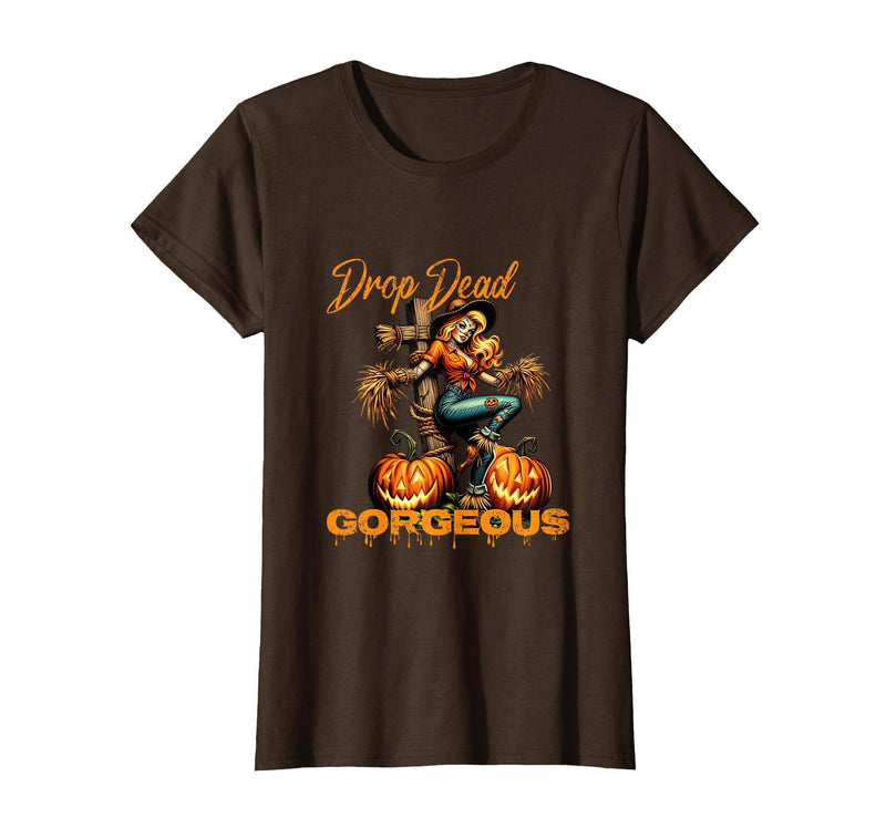 Evil Hot Wife Girlfriend Fiance Halloween Gift Tee Drop Dead Gorgeous Retro Vintage Pin-Up Scarecrow Halloween T-Shirt -