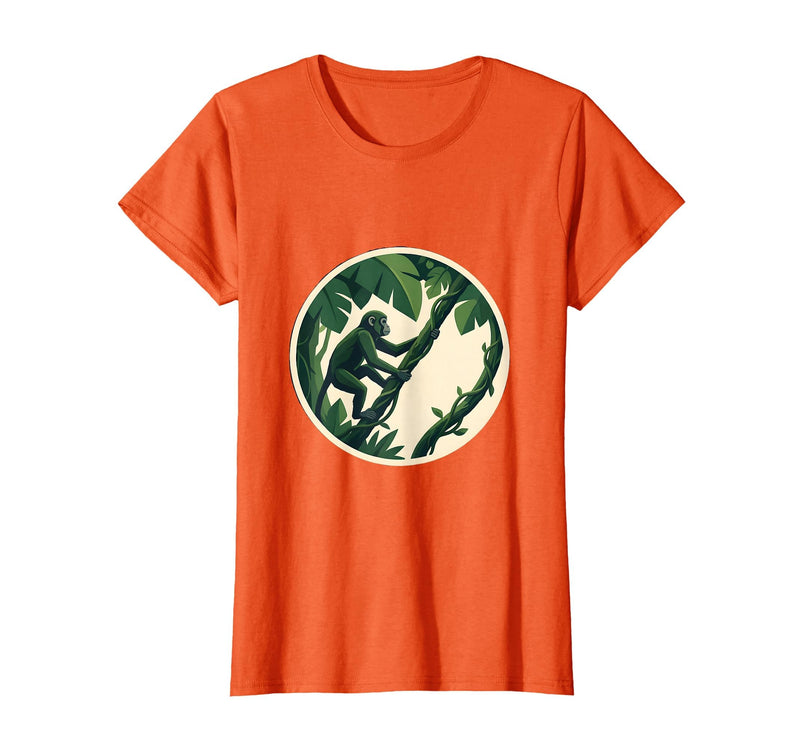 Mademark Monkey Hanging From Jungle Vine Illustration T-Shirt - Women - Orange