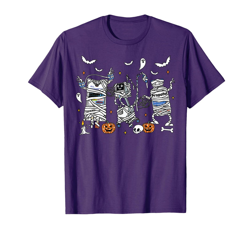 Cute Ghost Halloween Nurse Spooky Season Halloween ICU Nurse Propofol Mummy NICU PICU Nurse Tech T-Shirt - Purple